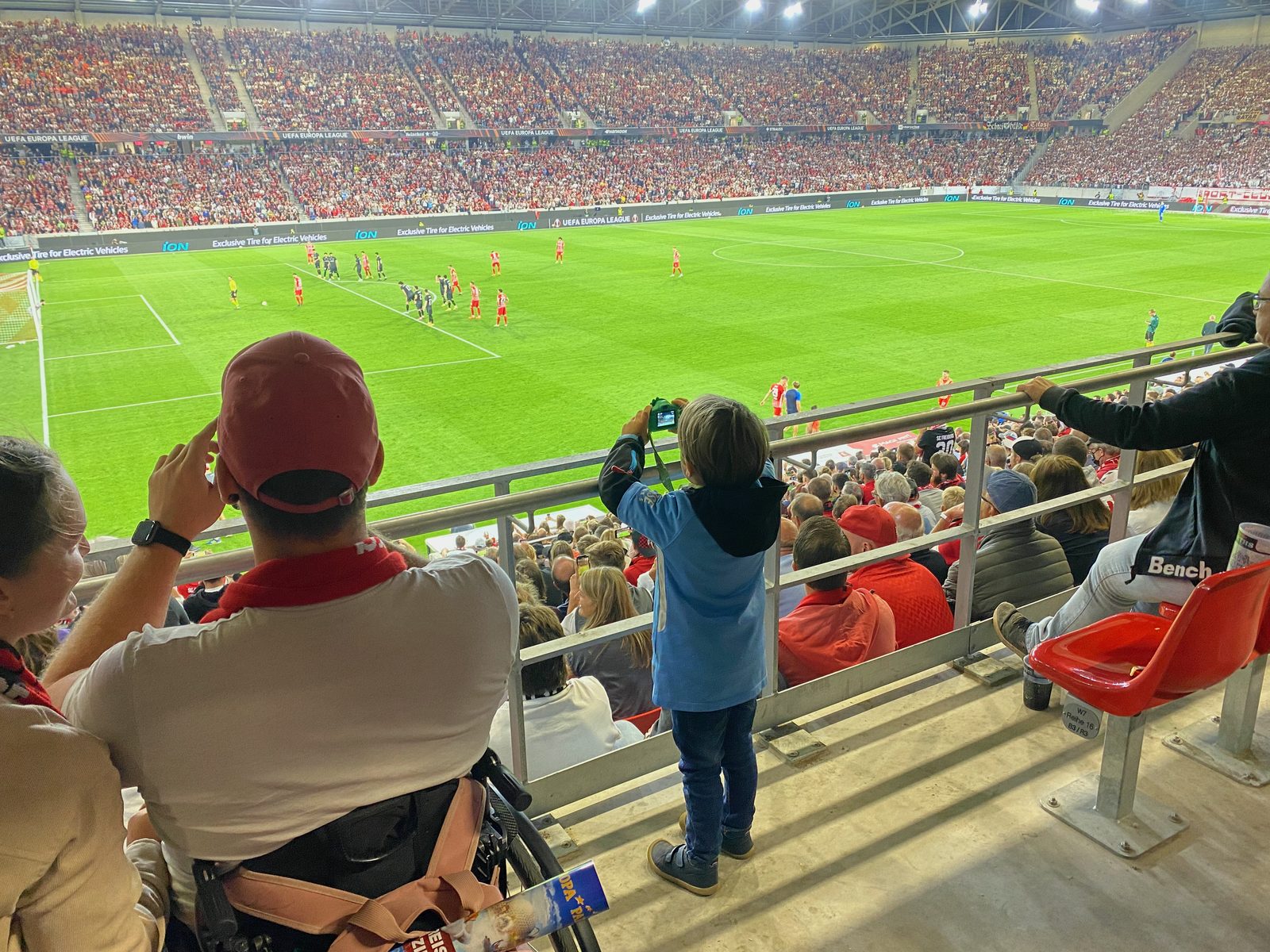 View of the SC Freiburg Europa-Park Stadion stands on a matchday.